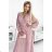 414-2 KLARA pleated dress with a belt and a neckline - powder pink