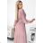 414-2 KLARA pleated dress with a belt and a neckline - powder pink