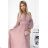 414-2 KLARA pleated dress with a belt and a neckline - powder pink