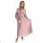 414-2 KLARA pleated dress with a belt and a neckline - powder pink