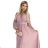 414-2 KLARA pleated dress with a belt and a neckline - powder pink