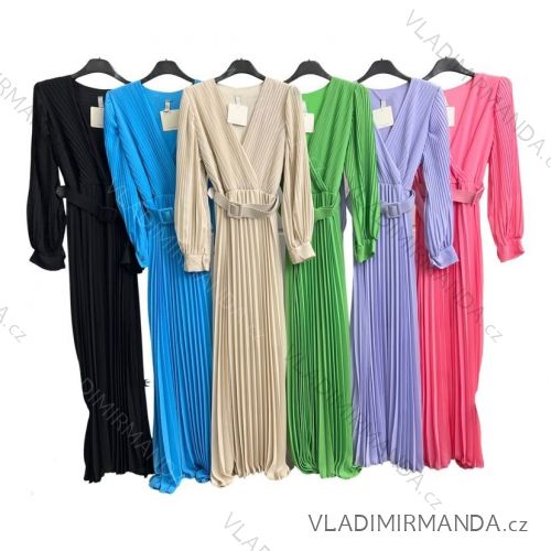 Women's Long Elegant Pleated Long Sleeve Dress (S/M ONE SIZE) ITALIAN FASHION IMPLM2331812