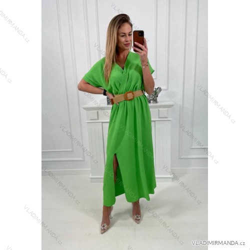 Light green long dress with a decorative belt