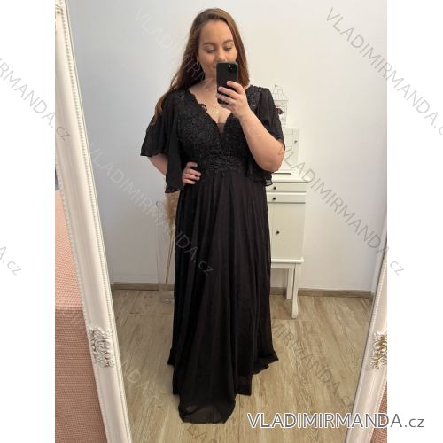 šaty plesové elegantní společenské krátký rukáv dámské nadrozměr (XL/2XL ONE SIZE) ITALSKÁ MÓDA IMM22688 2XL/3XL black