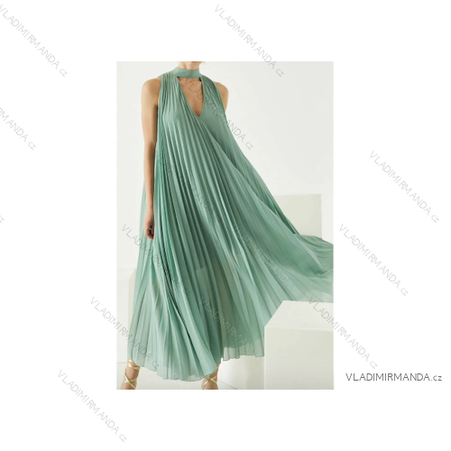 Women's Sleeveless Pleated Long Dress (S/M ONE SIZE) ITALIAN FASHION IMPDY23YAGE8903