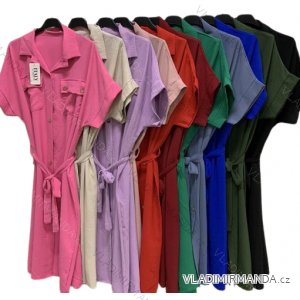 Summer Shirt Dress with Belt Short Sleeve Women's Plus Size (XL/2XL ONE SIZE) ITALIAN FASHION IMC23157