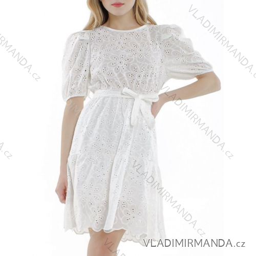 Women's Lace Cotton Short Sleeve Dress (S/M ONE SIZE) ITALIAN FASHION IMM23M7267