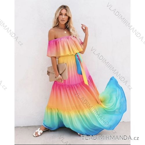 Women's Long Chiffon Short Sleeve Dress (S/M ONE SIZE) ITALIAN FASHION IMWGM23456
