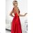 419-1 PERLA satin long dress with a neckline on the back - red
