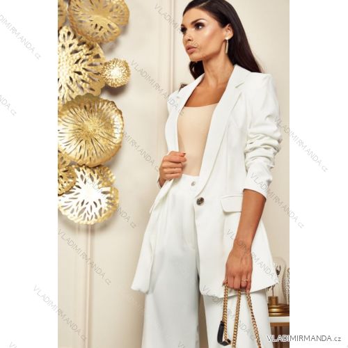 Souprava elegantní kalhoty dlouhé a sako dlouhý rukáv dámská nadrozměr (34-54) POLSKÁ MÓDA PMLMR23Garnitur white 34