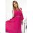 414-4 KLARA pleated dress with a belt and a neckline - fuchsia