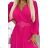 414-4 KLARA pleated dress with a belt and a neckline - fuchsia