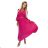 414-4 KLARA pleated dress with a belt and a neckline - fuchsia