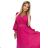 414-4 KLARA pleated dress with a belt and a neckline - fuchsia