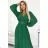 414-3 KLARA pleated dress with a belt and a neckline - green