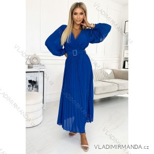 414-5 KLARA pleated dress with a belt and a neckline - royal blue