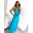 Long summer satin dress with straps women with belt (UNI S / M) ITALIAN FASHION IMM22INFINITE -   green pea -   S / M