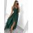 Long summer satin dress with straps women with belt (UNI S / M) ITALIAN FASHION IMM22INFINITE -   green pea -   S / M