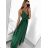 Long summer satin dress with straps women with belt (UNI S / M) ITALIAN FASHION IMM22INFINITE -   green pea -   S / M