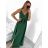Long summer satin dress with straps women with belt (UNI S / M) ITALIAN FASHION IMM22INFINITE -   green pea -   S / M