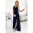 362-7 JUSTINE Long dress with a neckline and a tie - navy blue