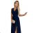 362-7 JUSTINE Long dress with a neckline and a tie - navy blue