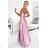 419-3 PERLA satin long dress with a neckline on the back - dirty pink