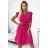 417-1 Pleated dress with a neckline and frills on the shoulders - fuchsia