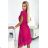 417-1 Pleated dress with a neckline and frills on the shoulders - fuchsia