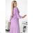 414-6 KLARA pleated dress with a belt and a neckline - lilac color