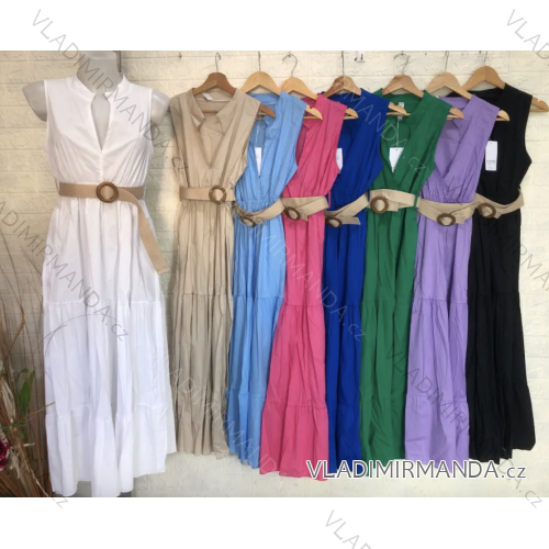 Women's Long Elegant Belted Sleeveless Dress (S/M ONE SIZE) ITALIAN FASHION IMPGM233071