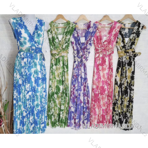Women's Long Elegant Pleated Sleeveless Dress (S/M ONE SIZE) ITALIAN FASHION IMPGM2323262