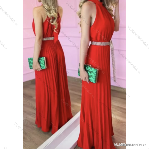 Women's Long Elegant Pleated Sleeveless Dress (S/M ONE SIZE) ITALIAN FASHION IMPGM2323232