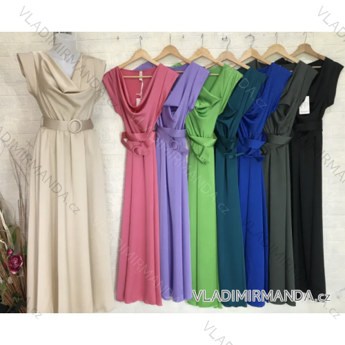 Women's Long Elegant Belt Sleeveless Dress (S/M ONE SIZE) ITALIAN FASHION IMPGM2330998